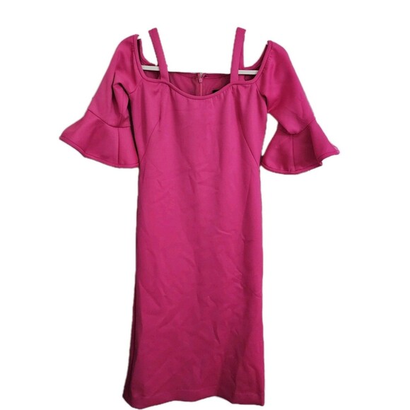 Black Halo Dress 8 Pink‎ Eve Cold Shoulder Sheath Poppy Flutter Sleeve - Picture 1 of 9